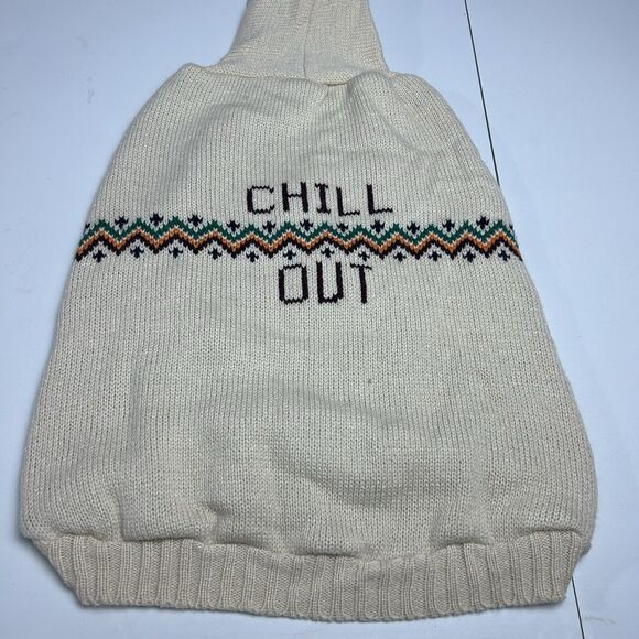 Dog Sweater Cream Chevron Knit Hooded “Chill out” Medium Winter Clothes Warm - Picture 7 of 10